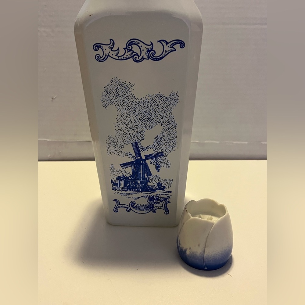 Vintage Handpanted Dutch Vandermint Blue Windmill Liquor Decanter Milk Glass 15”